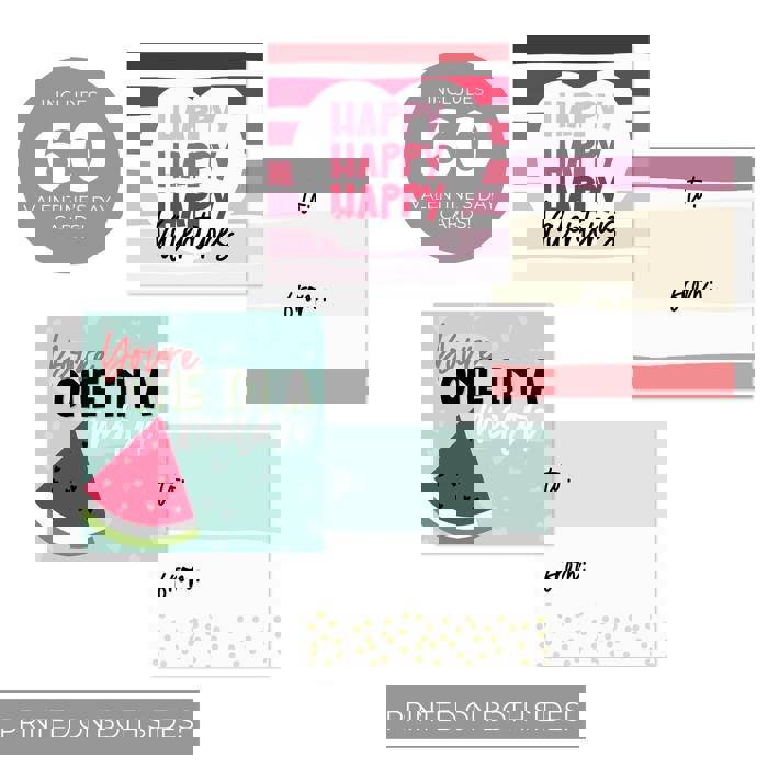 Mini Valentine's Day Cards / 3.5" x 3.5" Two Sided Love Day Classroom Cards / 60 Cute Funny To From Happy Valentine's Day Cards / Made In The USA