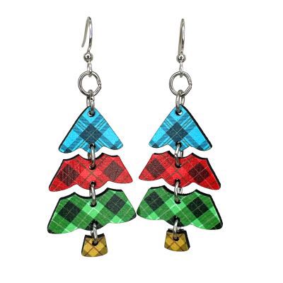 Red Plaid Christmas Tree Earrings