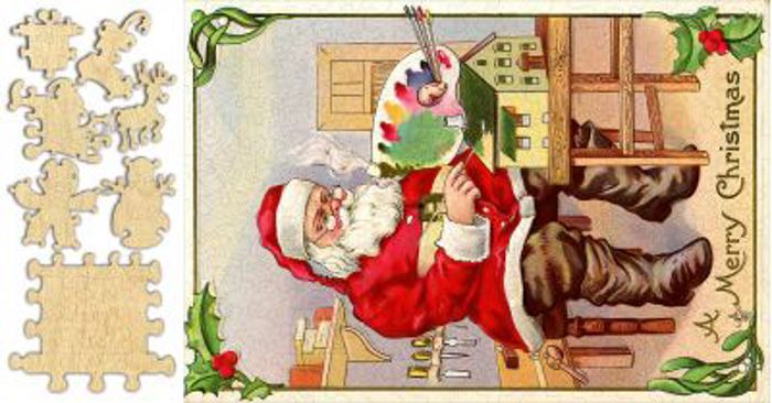 Vintage Artsy Santa Whimsical Wood Puzzle 275PCS