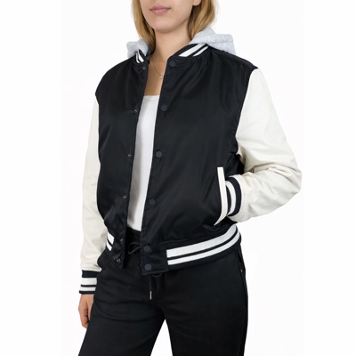 Women's Hooded Varsity Jacket w/ Detachable Hood