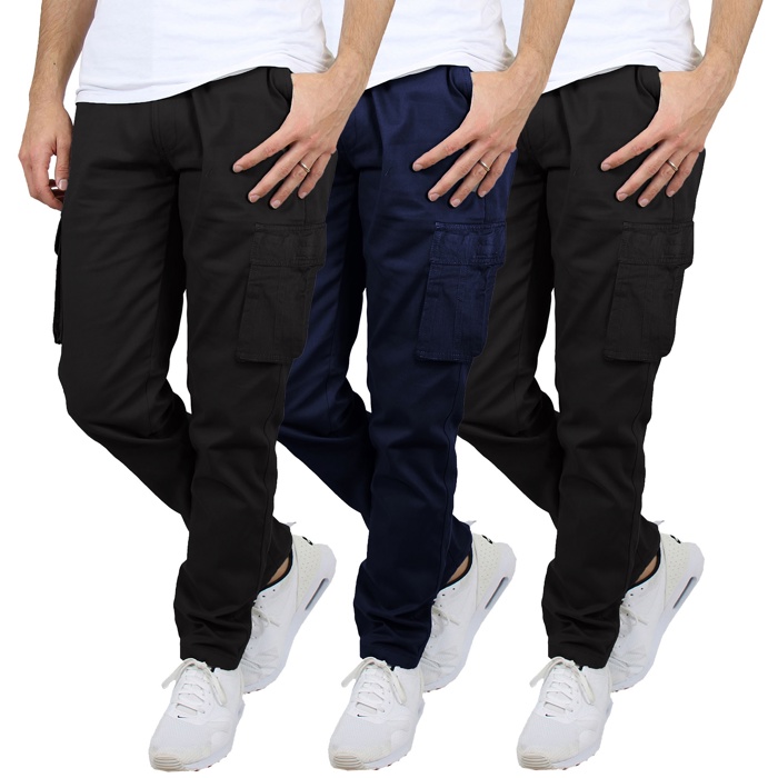 3-Pack Men's Flex-Stretch Cotton Cargo Pants, 31-Inch Inseam - Comfortable and Durable
