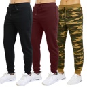 Black & Burgundy & Woodland Large 3-Pack Mens Slim Fit Fleece Jogger Sweatpants (S-3XL)