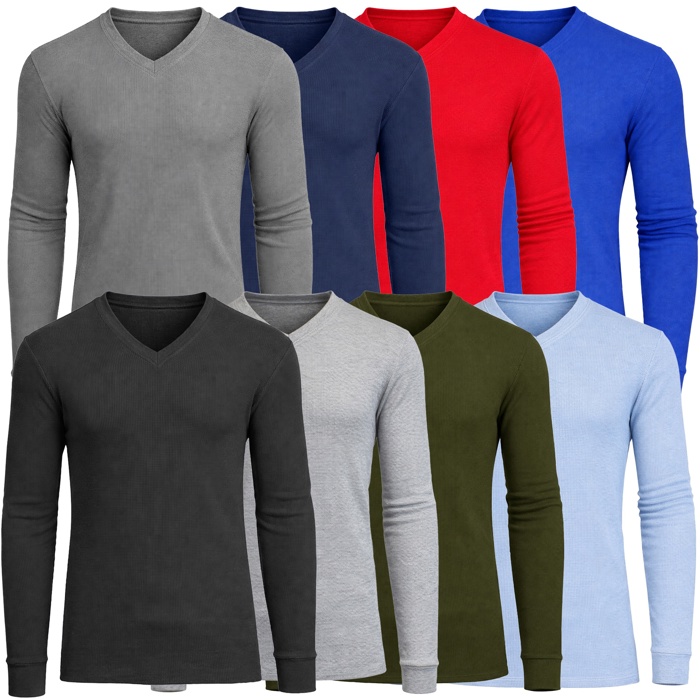 3-Pack Men’s Long Sleeve Waffle Knit Thermal Shirt – V-Neck, Modern Fit, Warm Layering Top