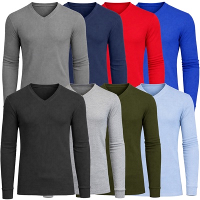 3-Pack Men’s Long Sleeve Waffle Knit Thermal Shirt – V-Neck, Modern Fit, Warm Layering Top