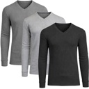 Black & Charcoal & Grey Medium 3-Pack Men’s Long Sleeve Waffle Knit Thermal Shirt – V-Neck, Modern Fit, Warm Layering Top