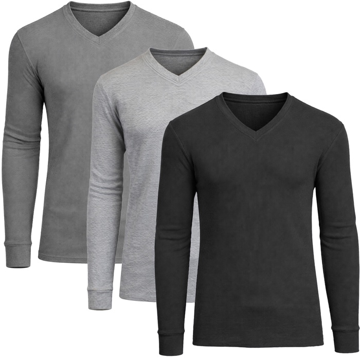 3-Pack Men’s Long Sleeve Waffle Knit Thermal Shirt – V-Neck, Modern Fit, Warm Layering Top