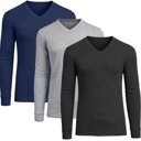 Black & Navy & Grey Large 3-Pack Men’s Long Sleeve Waffle Knit Thermal Shirt – V-Neck, Modern Fit, Warm Layering Top
