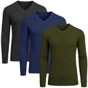 Black & Navy & Olive Small 3-Pack Men’s Long Sleeve Waffle Knit Thermal Shirt – V-Neck, Modern Fit, Warm Layering Top