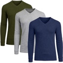 Navy & Olive & Grey Small 3-Pack Men’s Long Sleeve Waffle Knit Thermal Shirt – V-Neck, Modern Fit, Warm Layering Top