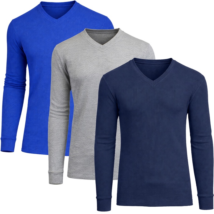 3-Pack Men’s Long Sleeve Waffle Knit Thermal Shirt – V-Neck, Modern Fit, Warm Layering Top