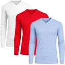 Sea Blue & Red & White Small 3-Pack Men’s Long Sleeve Waffle Knit Thermal Shirt – V-Neck, Modern Fit, Warm Layering Top