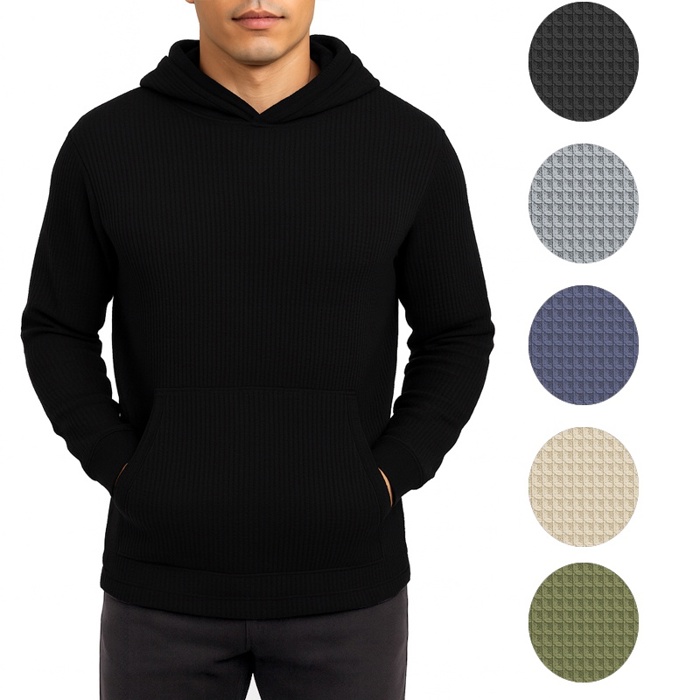 Men's Waffle Knit Thermal Pullover Hoodie (S-3XL)