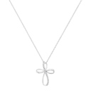 Silver Plated .925 Sterling Silver Diamond Accent Cross Ribbon 18" Pendant Necklace (I-J Color, I2-I3 Clarity)