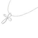 Silver Plated .925 Sterling Silver Diamond Accent Cross Ribbon 18" Pendant Necklace (I-J Color, I2-I3 Clarity)