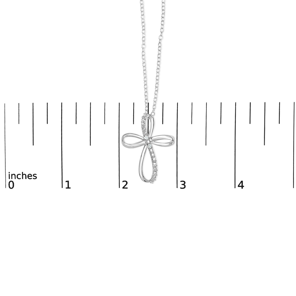 .925 Sterling Silver Diamond Accent Cross Ribbon 18" Pendant Necklace (I-J Color, I2-I3 Clarity)