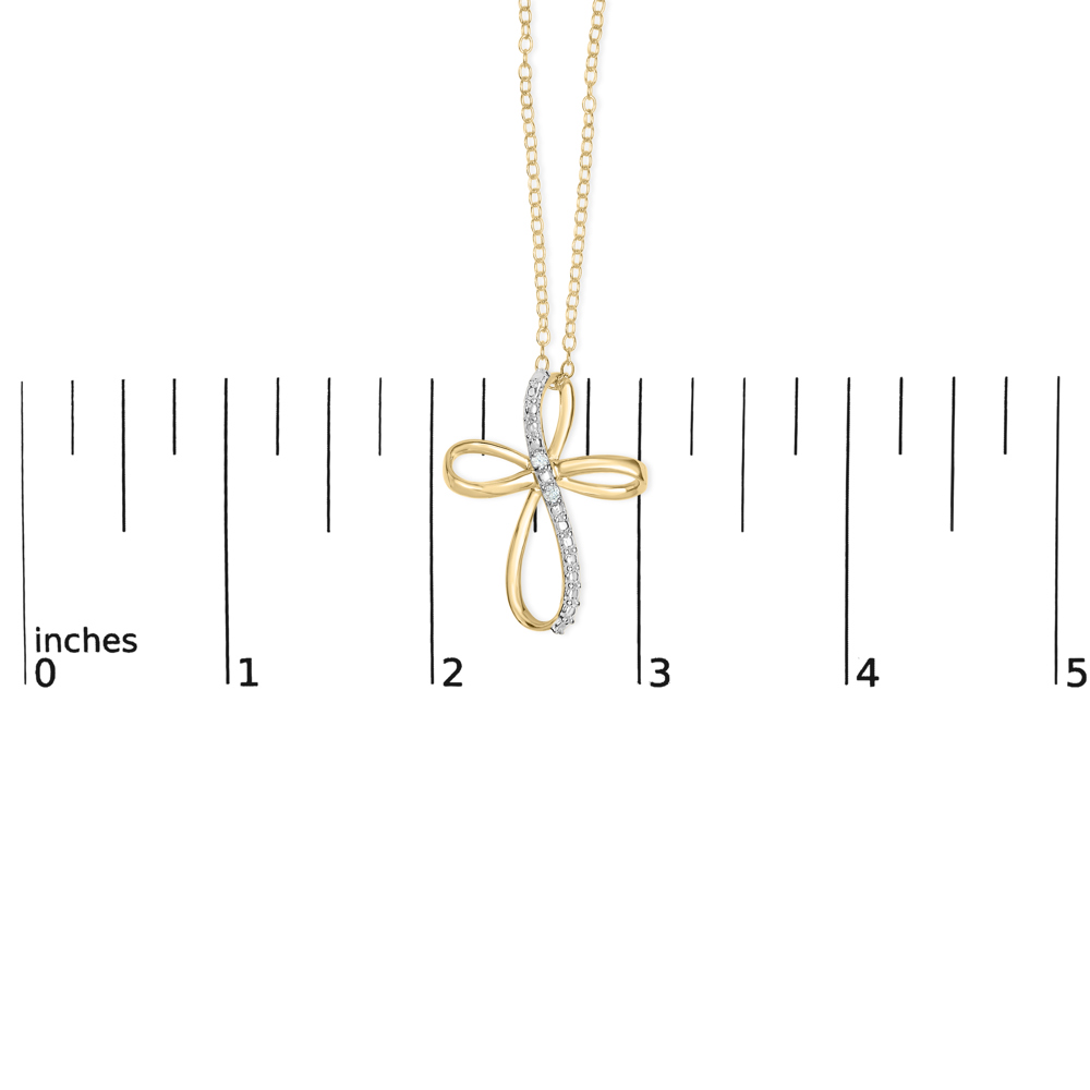 .925 Sterling Silver Diamond Accent Cross Ribbon 18" Pendant Necklace (I-J Color, I2-I3 Clarity)