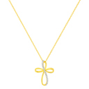 Gold-Plated .925 Sterling Silver Diamond Accent Cross Ribbon 18" Pendant Necklace (I-J Color, I2-I3 Clarity)