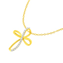 Gold-Plated .925 Sterling Silver Diamond Accent Cross Ribbon 18" Pendant Necklace (I-J Color, I2-I3 Clarity)