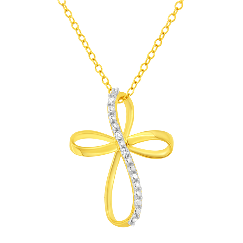 .925 Sterling Silver Diamond Accent Cross Ribbon 18" Pendant Necklace (I-J Color, I2-I3 Clarity)