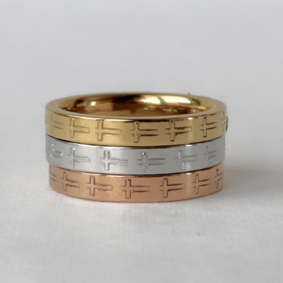 Side Cross Stamped Stainless Steel Stackable Ring