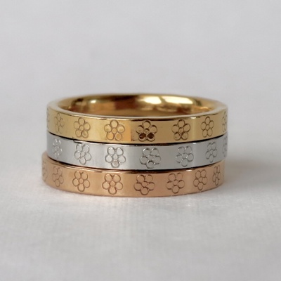 Daisy Stamped Stainless Steel Stackable Ring