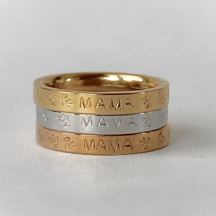 Mama Stamped Vines Stainless Steel Stackable Ring