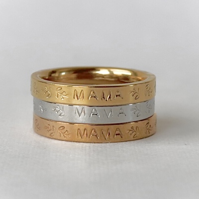 Mama Stamped Vines Stainless Steel Stackable Ring