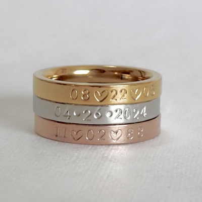 Date Personalized Stamped Stainless Steel Stackable Ring
