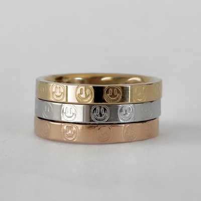 Happy Face Stamped Stainless Steel Stackable Ring