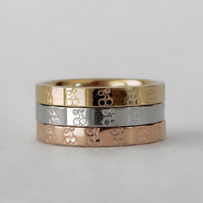 Cherry Hand Stamped Stainless Steel Stackable Ring