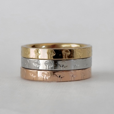 Mushroom Hand Stamped Stainless Steel Stackable Ring