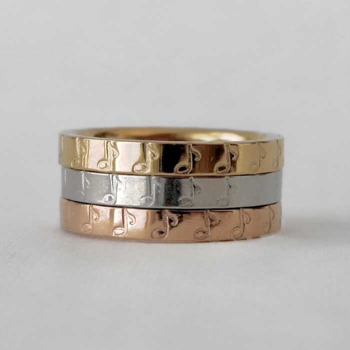 Music Note Hand Stamped Stainless Steel Stackable Ring