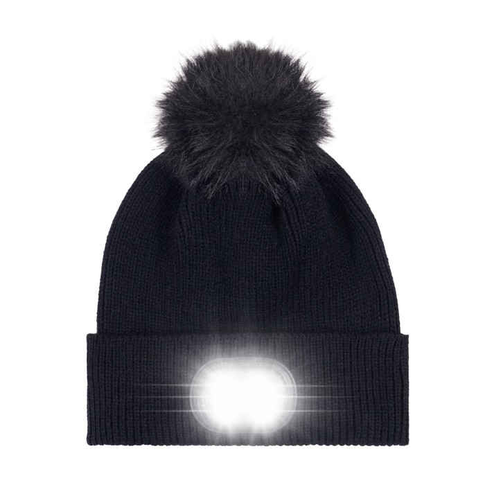 LED Pom Pom Beanie - Black