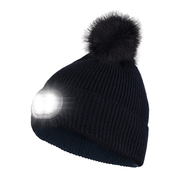 LED Pom Pom Beanie - Black