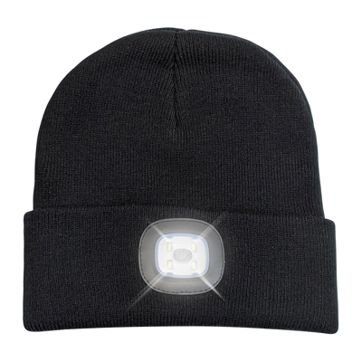 Solid Knit Beanie with LED Light - Black