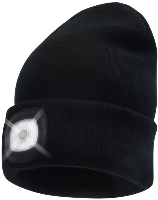 Solid Knit Beanie with LED Light - Black