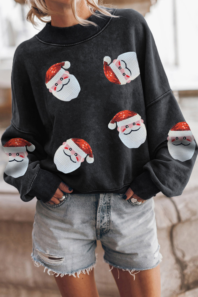 Sequin Santa Sweater - Black