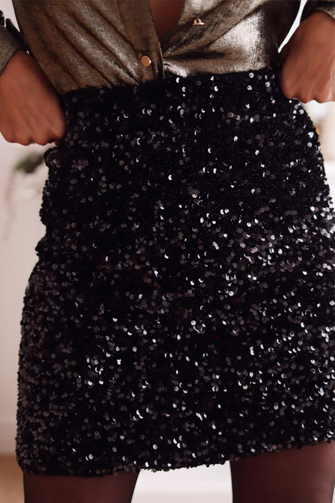 Black Holiday Sequin Mini Skirt