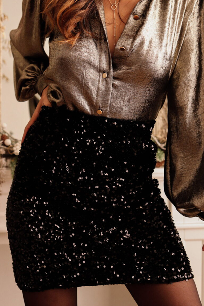 Black Holiday Sequin Mini Skirt