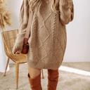 Small Expresso Cable Knit Loose Fit Shift Sweater Dress