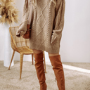 Small Expresso Cable Knit Loose Fit Shift Sweater Dress