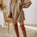 Small Expresso Cable Knit Loose Fit Shift Sweater Dress