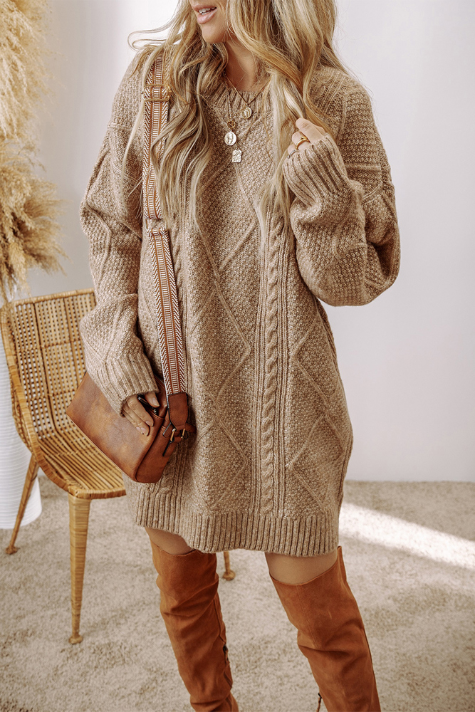 Expresso Cable Knit Loose Fit Shift Sweater Dress