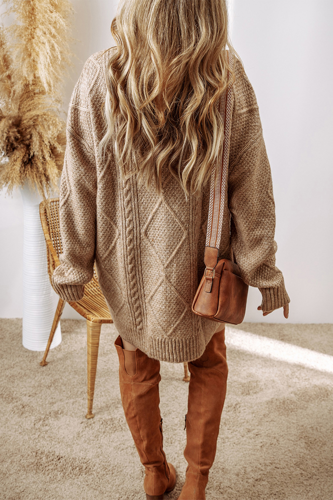 Expresso Cable Knit Loose Fit Shift Sweater Dress