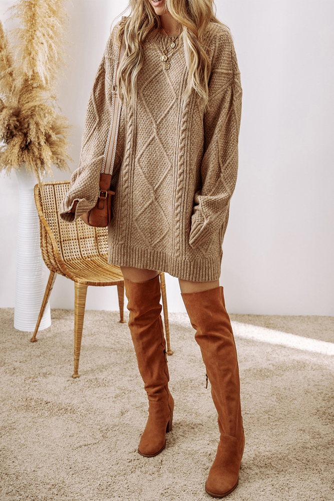 Expresso Cable Knit Loose Fit Shift Sweater Dress