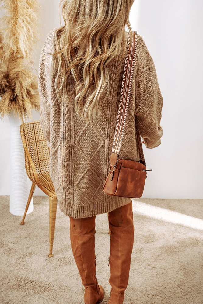 Expresso Cable Knit Loose Fit Shift Sweater Dress