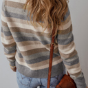 Small Jane Gray Stripe Color Block Round Neck Sweater for Women