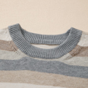 Small Jane Gray Stripe Color Block Round Neck Sweater for Women