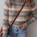 Small Jane Gray Stripe Color Block Round Neck Sweater for Women