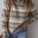 Small Jane Gray Stripe Color Block Round Neck Sweater for Women